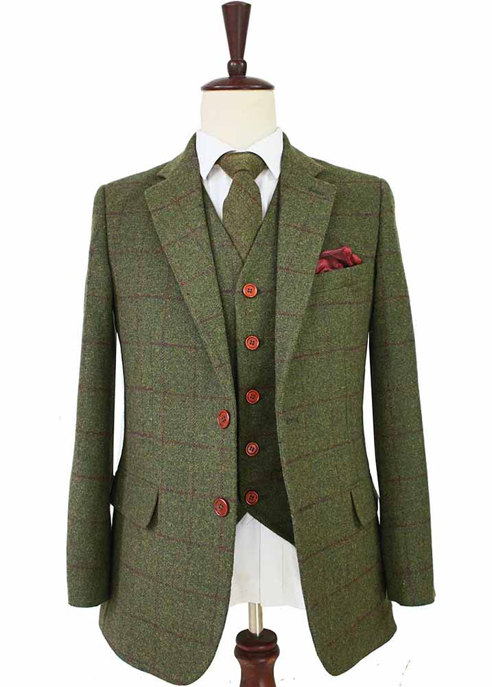 OLIVE GREEN PLAID TWEED PIECE SUIT丨FREE SHIPPING丨BDtailormade